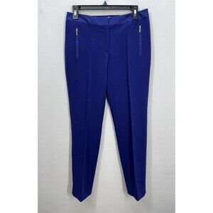 Chicos Manhattan Satin Trim Ankle Pants Sz 0 (4/Small) Carbon Blue Ultimate Fit